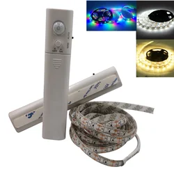 Tira de luces LED alimentada por batería, 1M, 3M, 5M, Sensor de movimiento PIR, luz nocturna USB, para armario, escaleras, cocina, armario, cualquier lugar