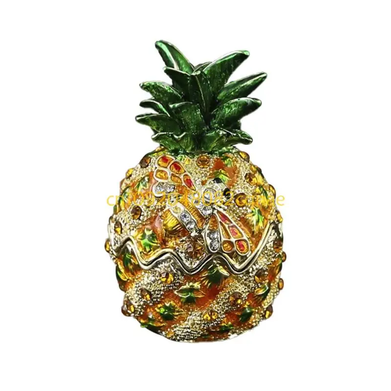 

Gemstones Covered Metal Jewelry Container Pineapple Inspired Organizers for Necklace Collection