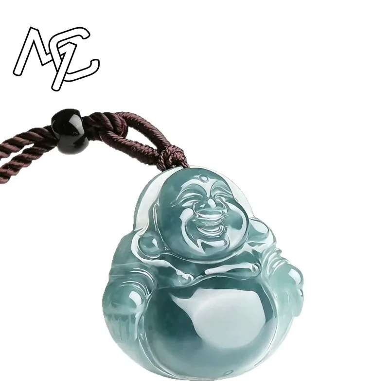 New Natural Real Emerald Jade Blue Water Maitreya Buddha Pendant Necklace Carved Jadeite Jewelry Amulet Gifts Certificate Charm 5