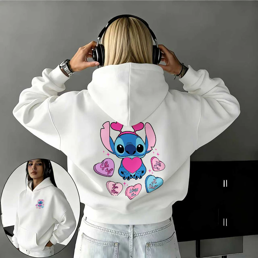 Disney automne/hiver point coeur décoré 100% pur coton imprimé sweat pour hommes et femmes en plein air décontracté haut chaud