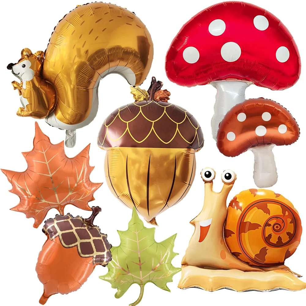 Niedliche Cartoon-Eichhörnchen-Haselnuss-Pilz-Schnecke, Ahornblatt-Folienballons, Happy Thanksgiving, Party-Dekoration, Zubehör für Kinder, Geschenke