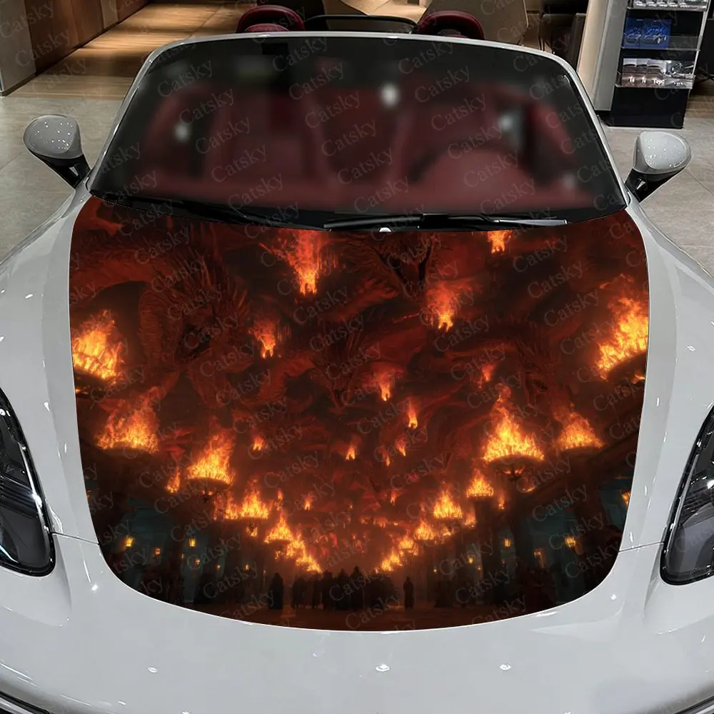 Adesivo de capô de carro Flame Dragon, decoração de carro autoadesiva à prova d'água de PVC resistente a arranhões