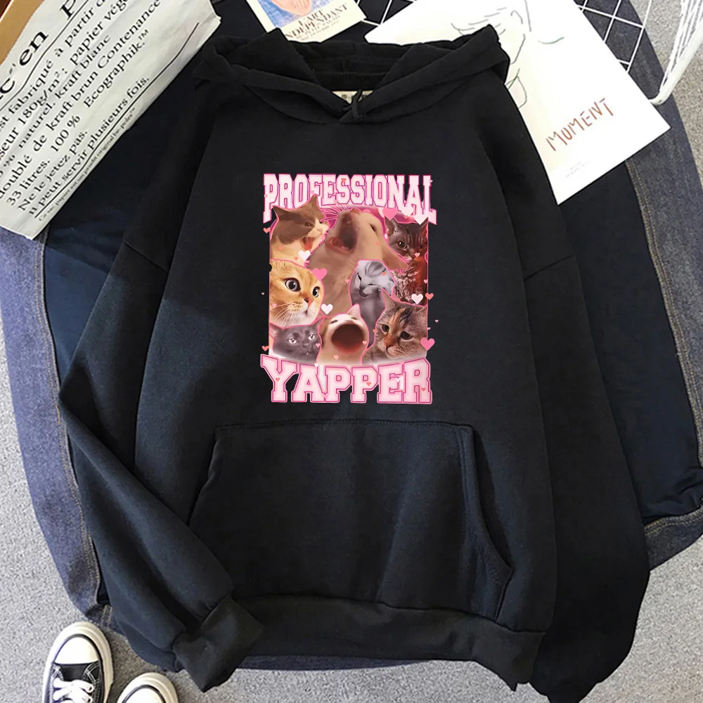 Sudadera con capucha de gato Meme Yapper profesional para Mujer, sudadera de forro polar, Ropa Kawaii de manga larga, jerséis Harajuku