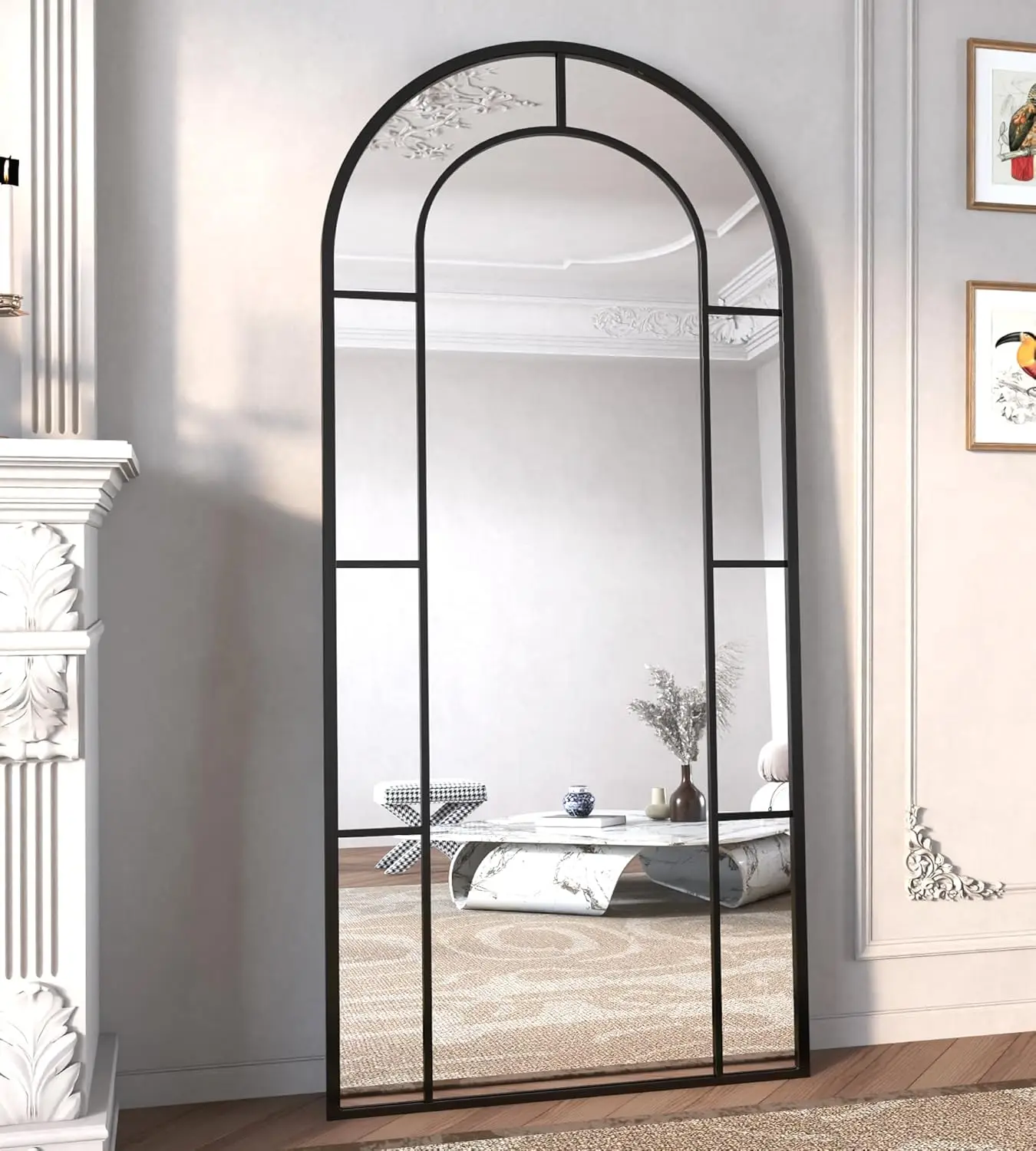 

Arched Full Length Mirror, 56x22 Inches, Oversized Floor Standing or Wall Mounted, Black Frame