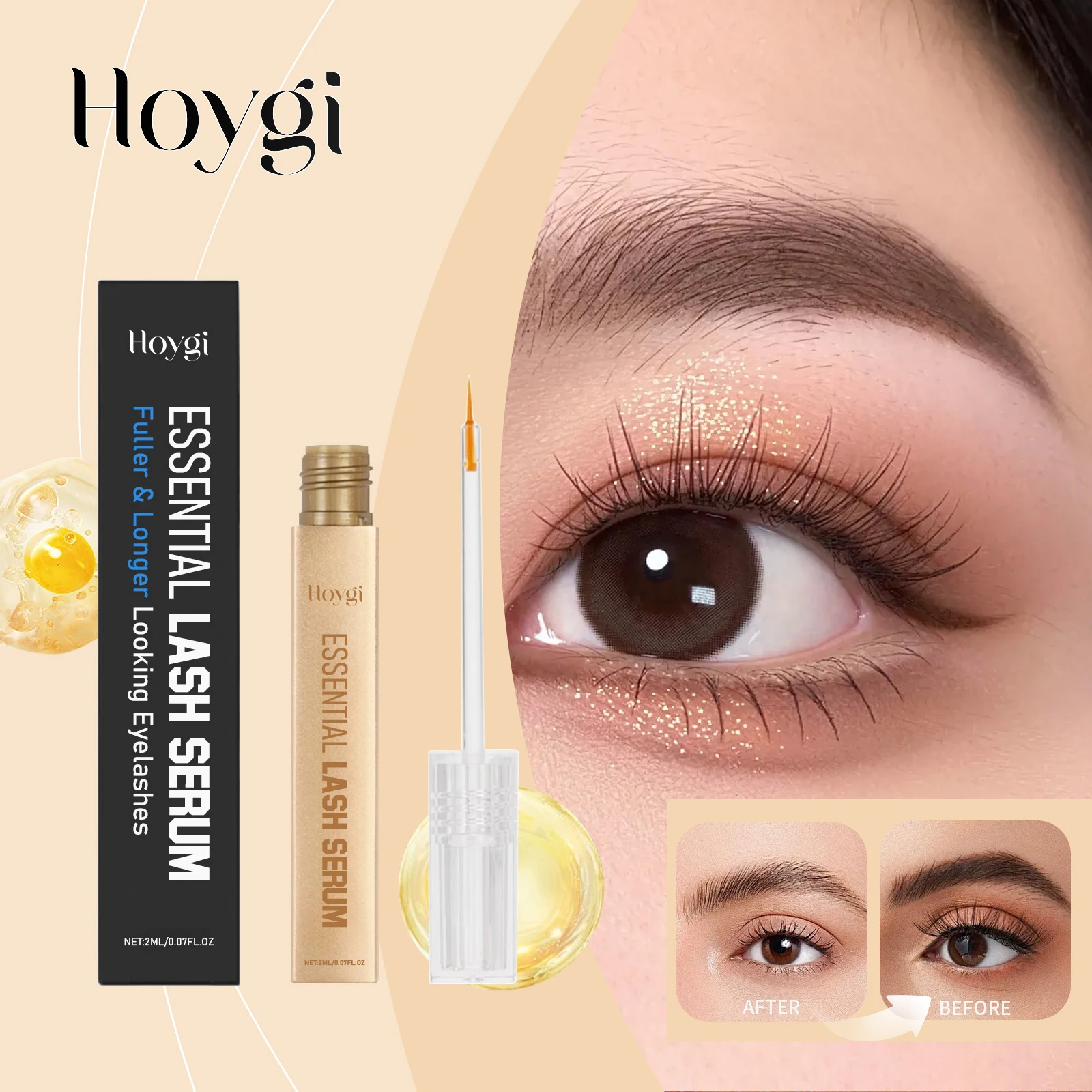Hoygi 2ml Lash Enhancing Serum Natural Looking Lift and Definition Smudge Proof Flex Hold Formula Clump Free Daily Mascara