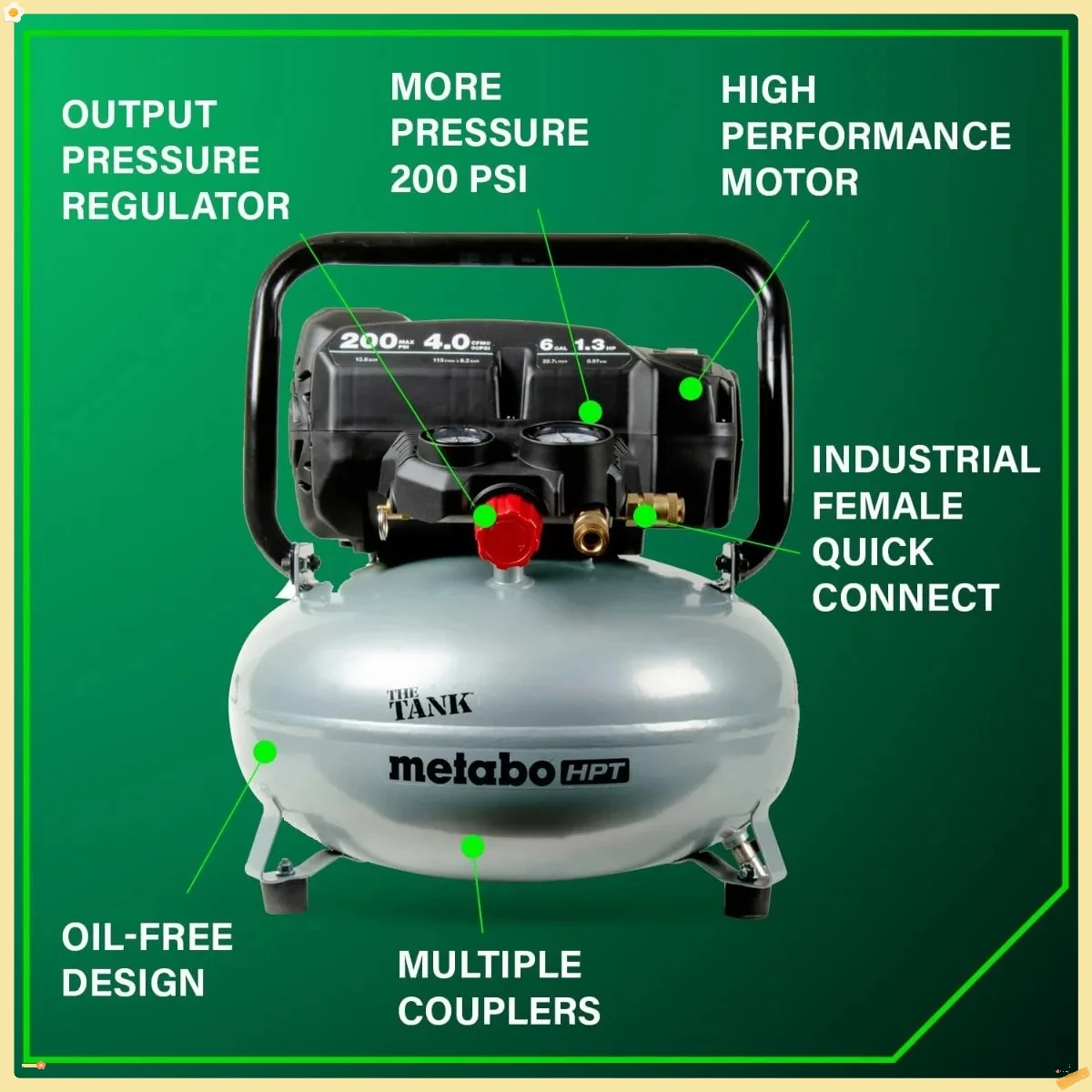 Compressor de ar 6 galões 200 PSI, compressor de panqueca portátil para enquadramento de nailers, revestimento, telhados, modelo EC914S