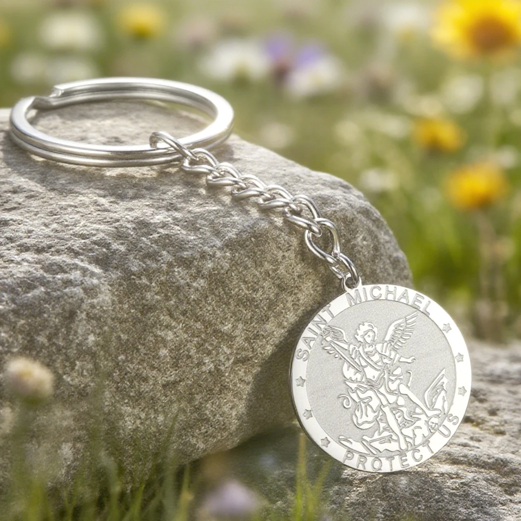 Dawapara Saint Michael Schlüsselanhänger Hexenknoten Doppelschutz Beten für uns Erzengel Religiöser Schmuck Edelstahl Schlüsselanhänger – Detail 8