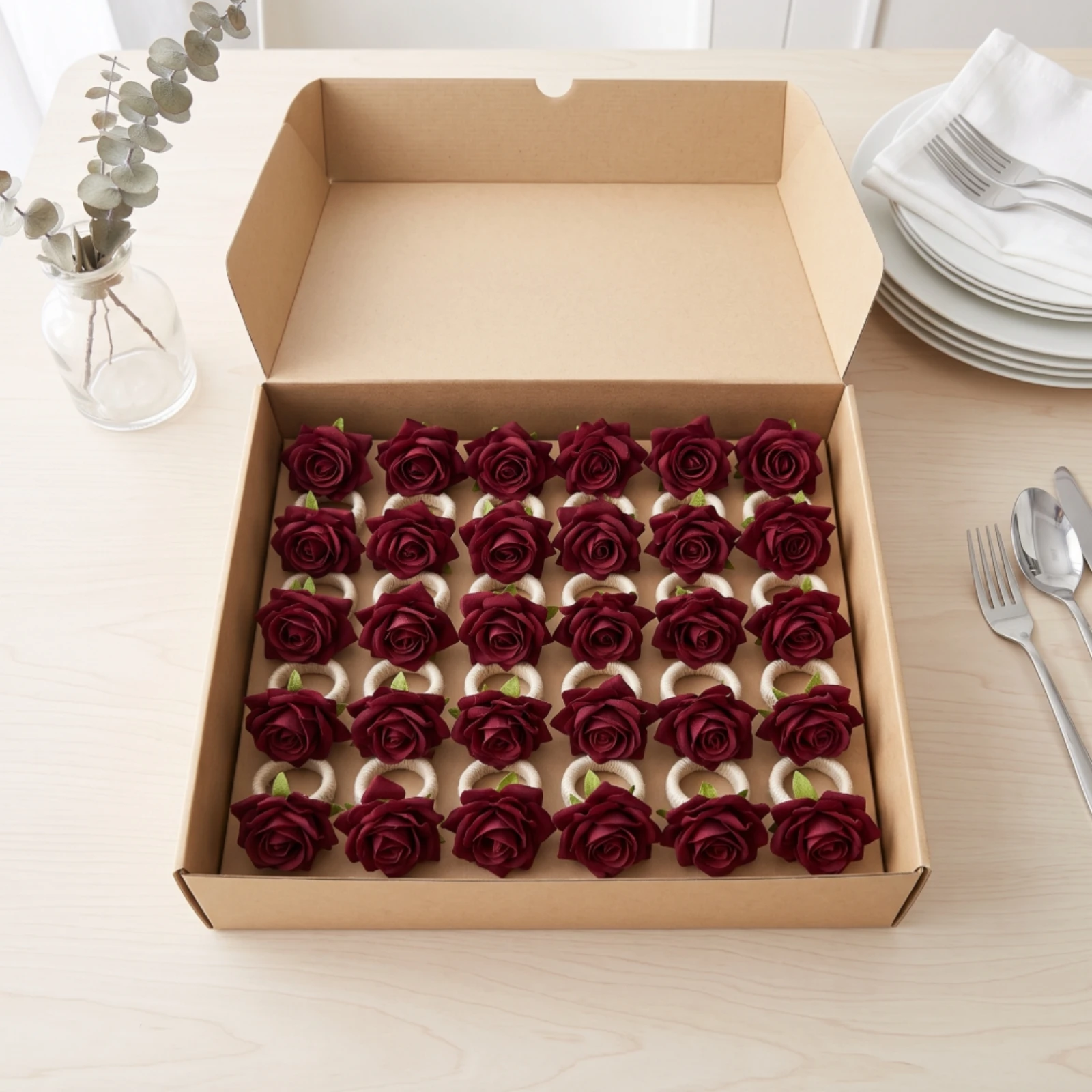 30 Pieces Rose Napkin Band Faux Flower Napkin Band Reusable Textured for Hosts, Weddings, Banquets