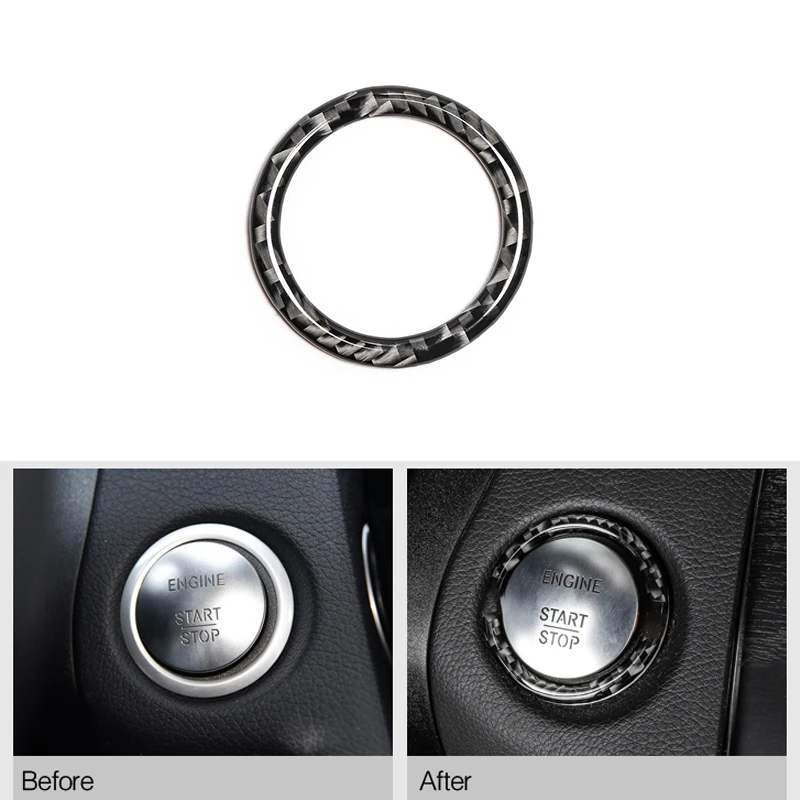 For Mercedes Benz C E Class W205 W213 C180 C200 C300 GLC Carbon Fiber Engine Start Stop Push Button Ignition Key Ring Cover Trim