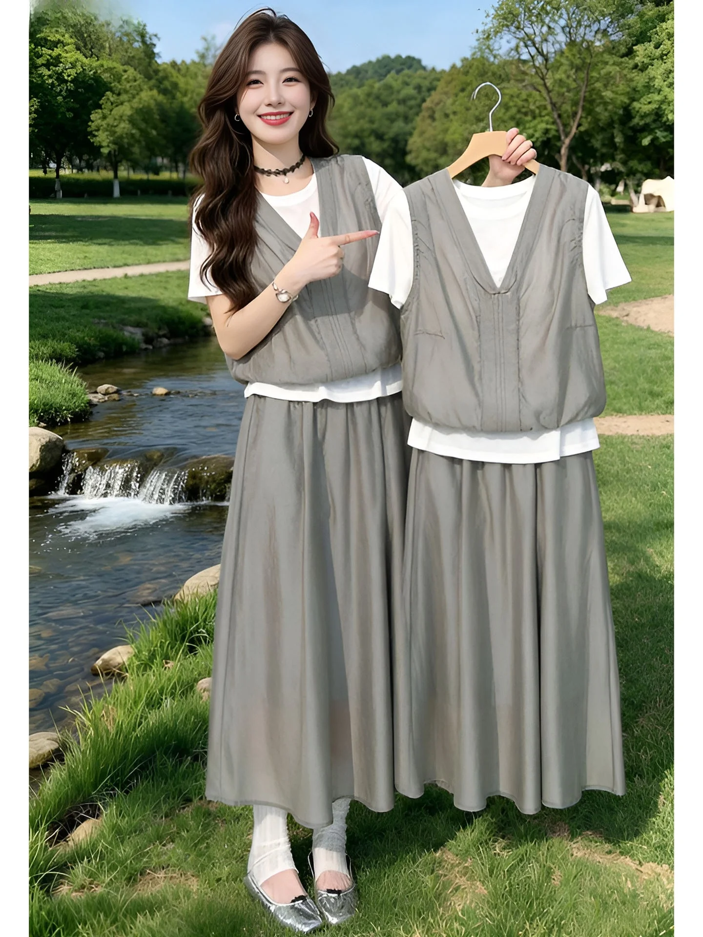 

Slimming High Waist Short Sleeve Korean Style Two-Piece Set Women's Summer Fashion Top And Skirt Combo Casual Commute Ready
