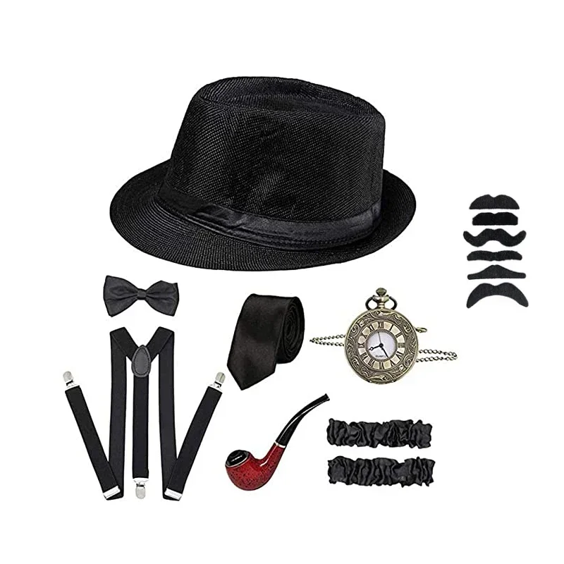 1920s accessories For Men 20s Gatsby  Costume Set Fedora Hat Suspenders Halloween Medieval Costumes G1917