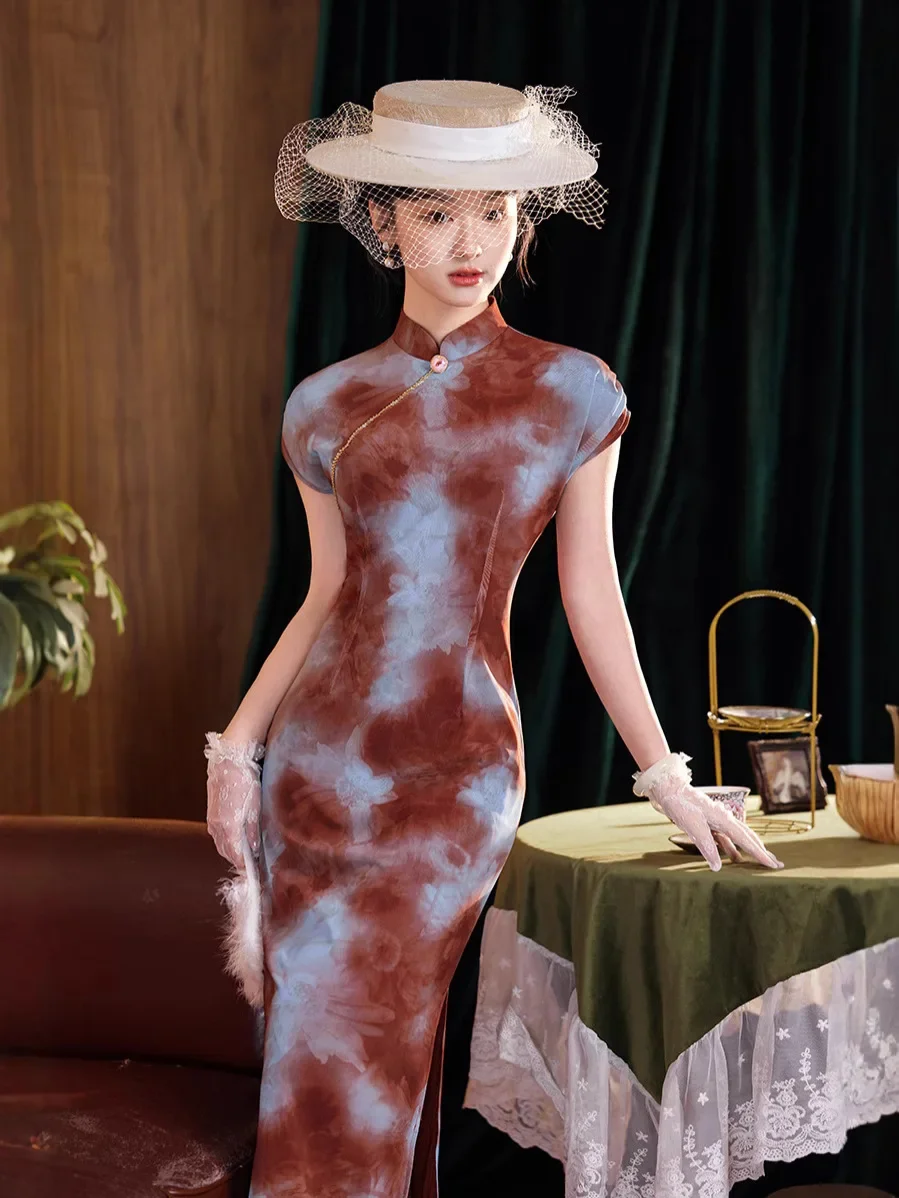 

2025 Spring/Summer New Improved Cheongsam Retro Old Shanghai Slimming Long Knitted Qipao Dress