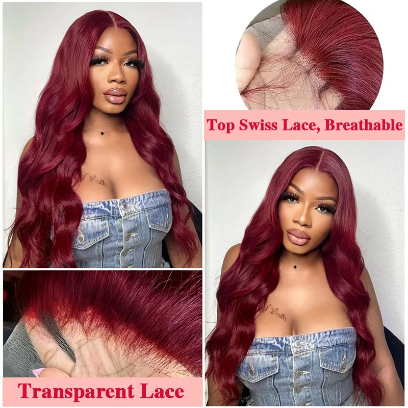 99J بورجوندي الجسم موجة الدانتيل شعر مستعار أمامي شعر الإنسان 13x4 13x6 الدانتيل أمامي باروكة من شعر طبيعي 200 الكثافة شعر مستعار أحمر اللون للنساء