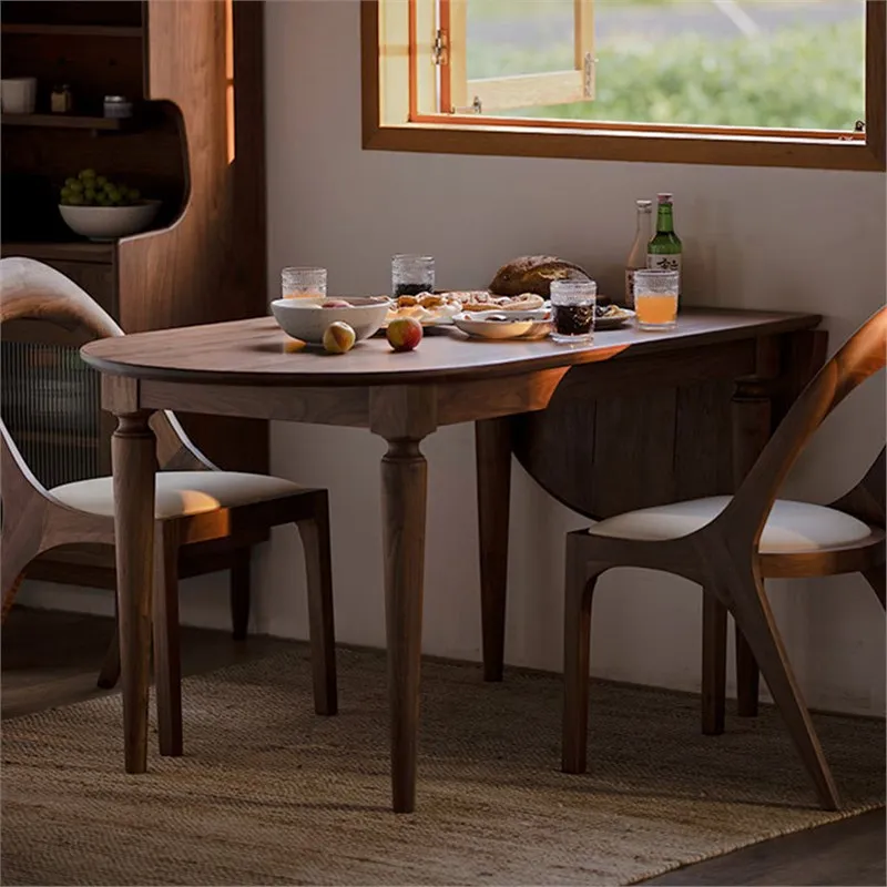 أمريكا الشمالية الجوز الأسود قابلة للطي الخشب الصلب الياباني قابل للسحب طاولة شبه مستديرة شقة صغيرة طاولة طعام المنزل الرجعية #3