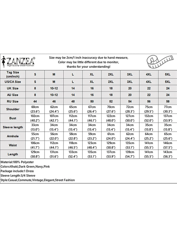 เดรสผู้หญิง ZANZEA ดีไซน์หรูหรา ประจำฤดูใบไม้ร่วงปี 2025 แขนทรงโคมไฟ 3/4 คอวี ทรงเอไลน์ หลวมสบาย เหมาะสำหรับทำงาน สไตล์เรียบหรู ผ้าสีพื้น ทรงยาวแบบคาฟตัน