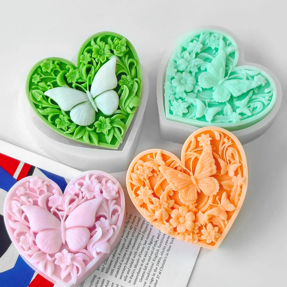 3D Relief Butterfly Flower Candle Making Tools Rose Heart Soap Silicone Molds Valentine’s Day Gift Chocolate Mould Wedding Decor