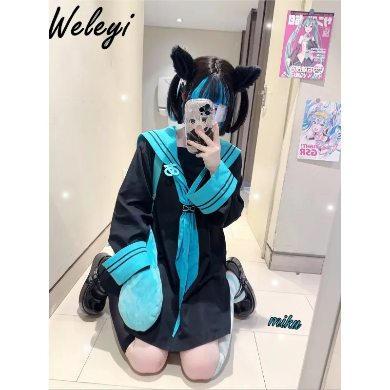 

Japanese Loose Mid-length Hoodies Woman Three-Color Oversize Clothes Women Autumn Original Visual Series Sailor Suit Sweatshirt