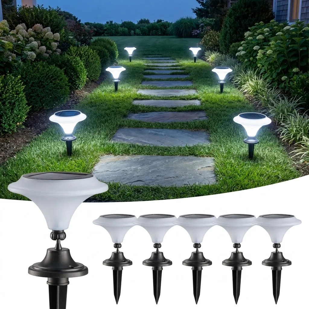 6Pack Solar Garden Pathway Yard Lights Waterproof Outdoor Landscape Ground Spike Light Modern Martini Table Wall Post Lamp Decor