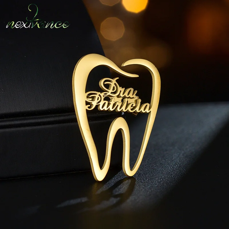 Nextvance Customized Teeth Dentist Brooch Stainless Steel Pins For Women Men Doctor Emblem Clothing Accessories Birthday Gifts