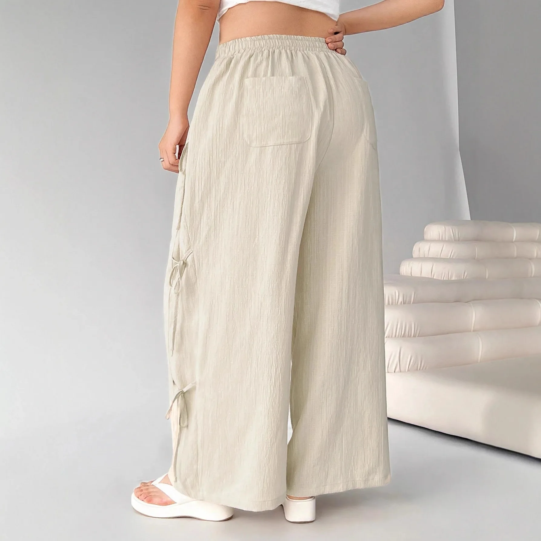 Women's Plus-size Pants, Fashionable And Loose-fitting With A Drawstring And Elastic Waistband Random Long Pants. Bandage Sexy
