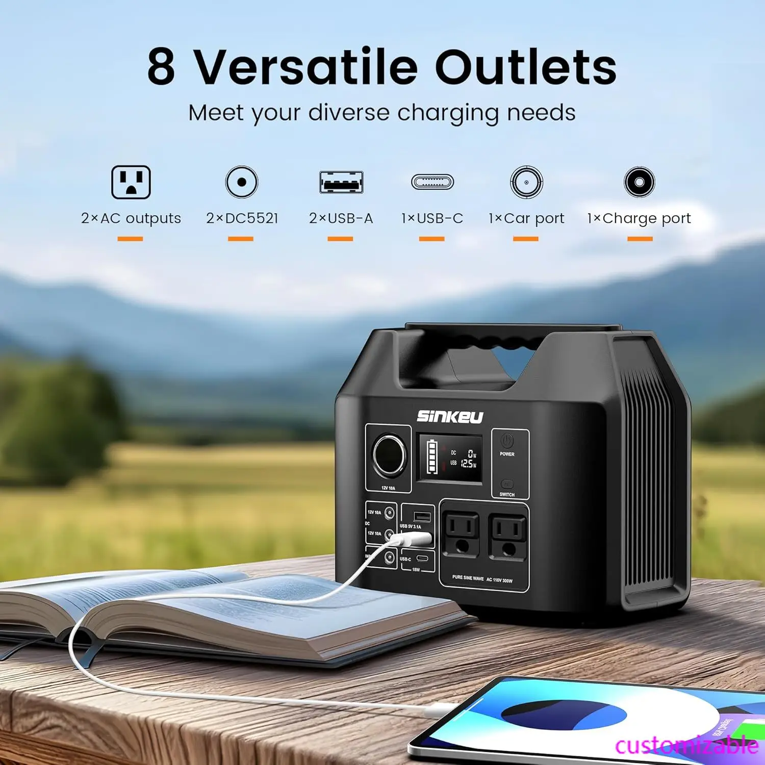 

Portable Power Station 80000mAh,256Wh LiFePO4 Battery Backup,300W AC Outlets,Power Bank for Hurricane Emergency Outdoor Camping