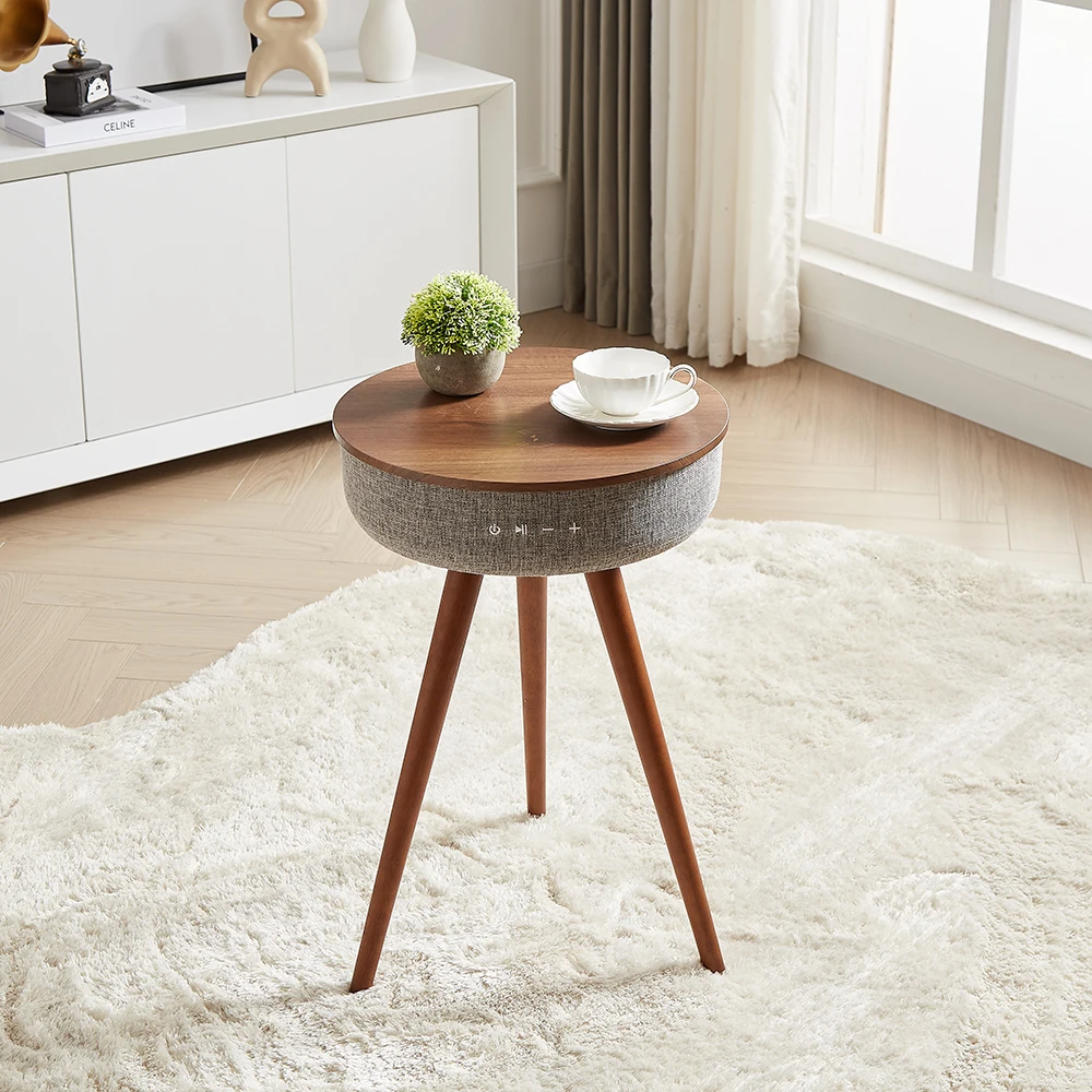 Modern black wooden sofa smart coffee table with Bluetooth speaker wireless charging, suitable for family living room