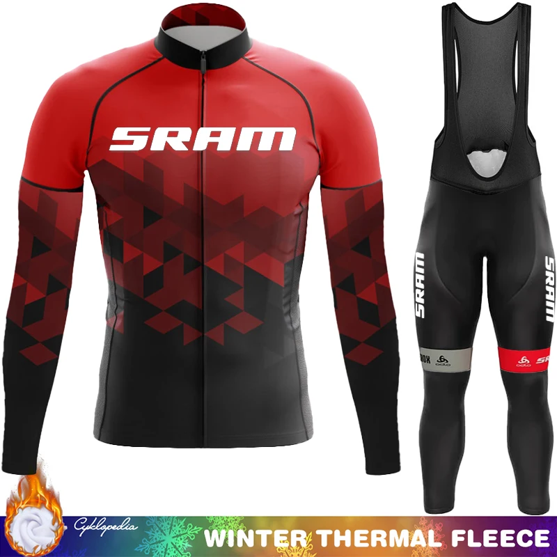 

Road Bike Cycling Fleece Jersey SRAM Men's Pants Winter Thermal Man Maillot Clothing 2025 Mens Clothes Suit Set Bib Retro Outfit