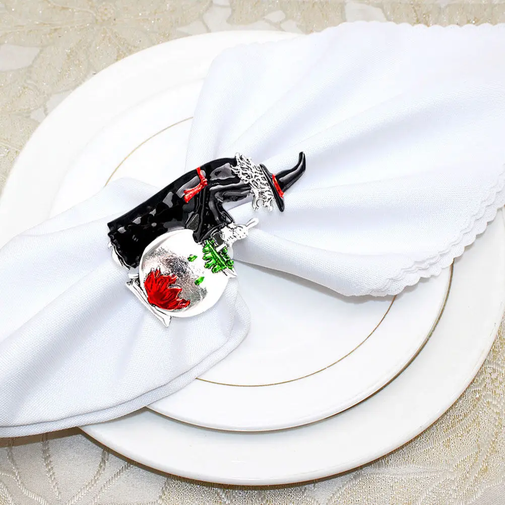4pcs Halloween Witch Rings Metal Napkin Ring Decorative Table Centerpiece For Party Banquet Halloween Table Adornments Witch