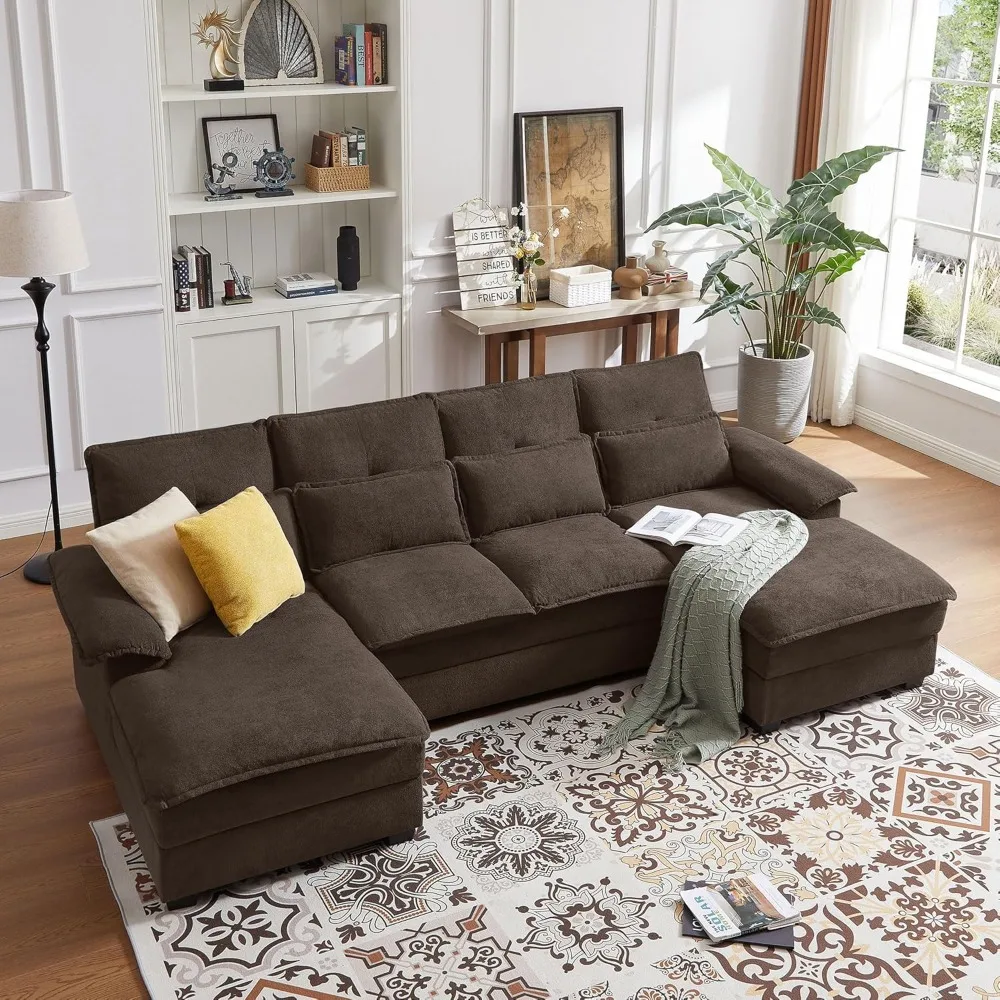 

110" Comfy Cloud Couch Sectional Sofa with Lumbar Pillows, Modern U-Shaped Cloud Sofa with Double Chaise & Deep Seat for Living