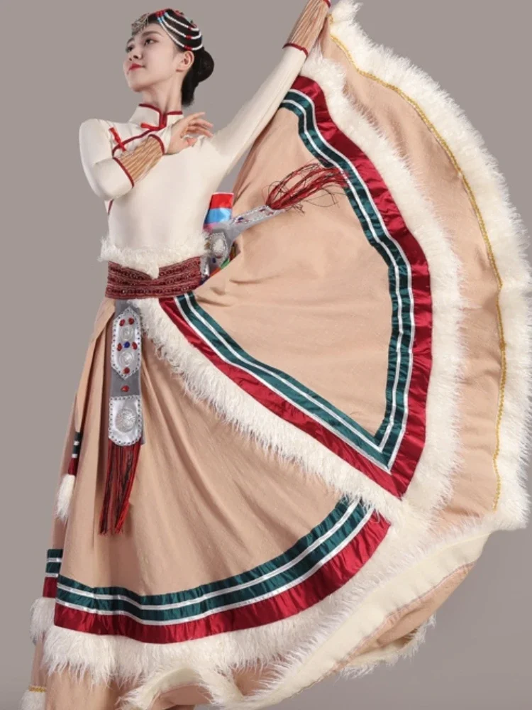 Tradycyjne tybetańskie stroje taneczne Mongolska sukienka taneczna na festiwal sceniczny Tybetański strój Długie spódnice Nowoczesna sukienka z dużym zamachem