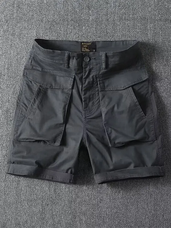 

Loose Fit Cotton Workwear Shorts Men's Casual Pants Multiple Pockets Elastic Pure Cotton Five-Quarter Mid-Pants Summer