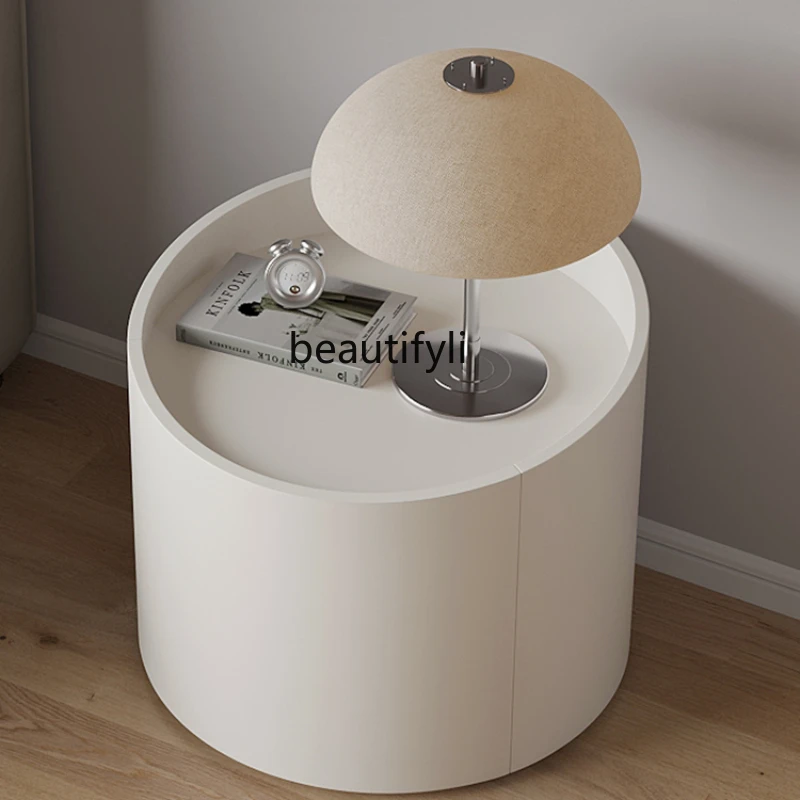 Italian Minimalist Style Paint Bedside Table Art Cream Misty Style Bedroom Furniture Bedside Cabinet round Design Low Cabinet