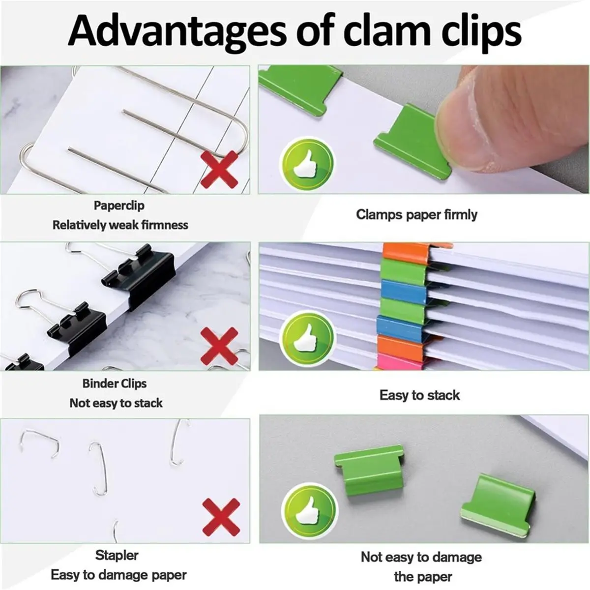 REST 2 Pcs Portable Handheld Paper Clam Clip Dispenser with 100 Pcs Paper Clam Clip Refills Mini Push Stapler Dispenser