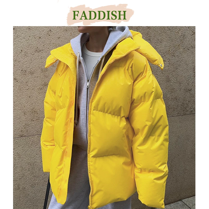 FADDISH High Quality 2024 Winter Women Fashion Loose Thick Hooded Zipper Parkas Coat Female Solid Casual Warm Pockets Outwear