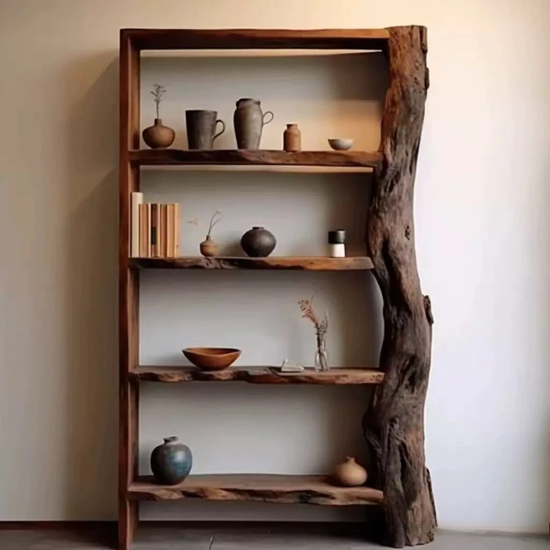 Old elm floor-to-ceiling multi-layer porcelain tea set collection rack Duobao Pavilion decorative shelf bookshelf