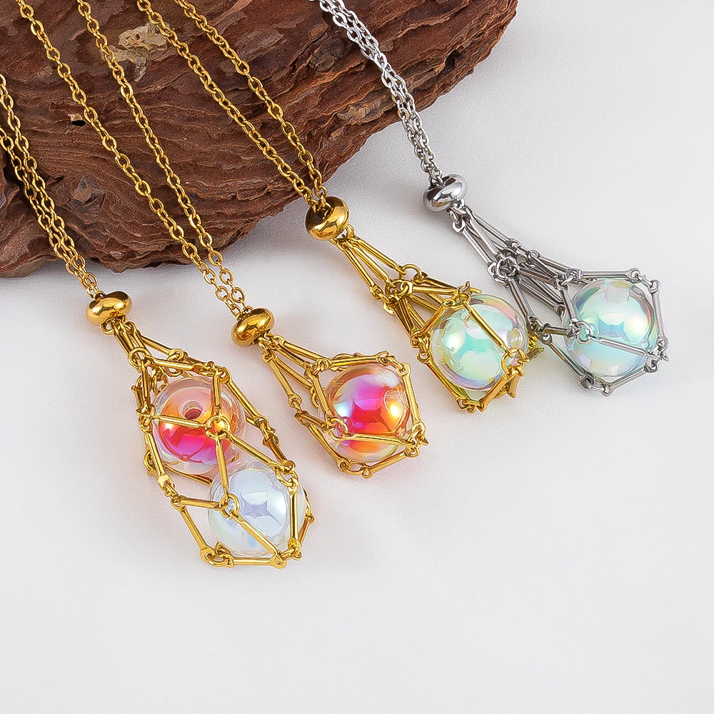 1Pc Stainless Steel Net Cage Necklace Men's Women's Stone Collection Pocket Holder Adjustable Pendant Jewelry Accessories Gifts