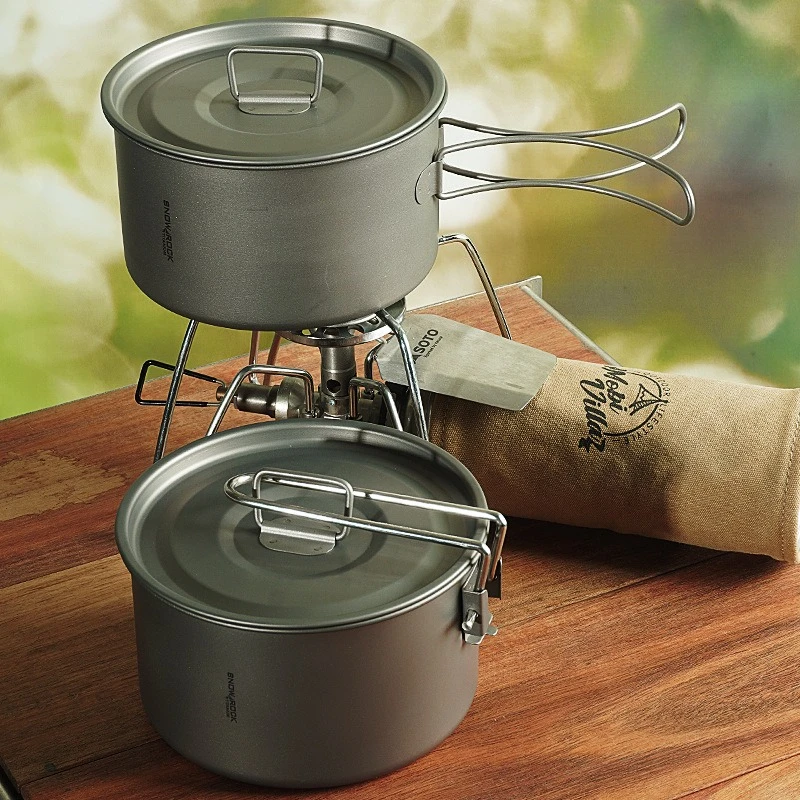 100% Pure Titanium Camping Pot Foldable Handle Hanging Pot Ultralight Outdoor Cookware for Hiking Backpacking Picnic