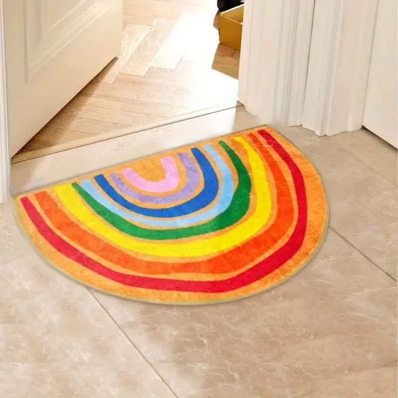 VIKAMA Gradient Multi-Layer Rainbow Half-Circle Doormat, Soft Plush Non-Slip Bathroom Mat, Entryway Rug, Home Decor