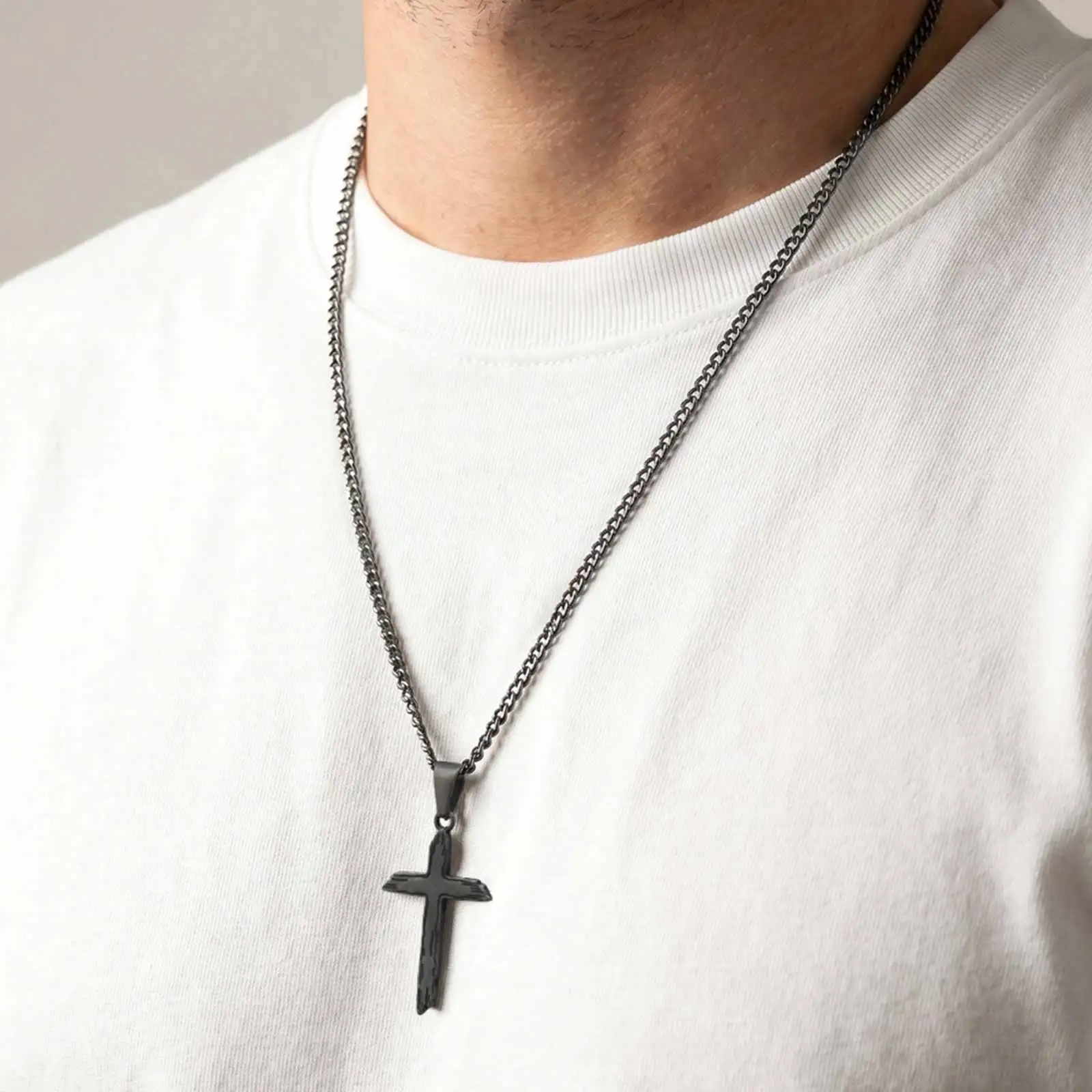 Retro Graue Kreuz-Halskette für Männer, Edelstahl Antik-Kreuz-Anhänger-Halskette, Vintage-Schmuck Geschenk – Detail 4