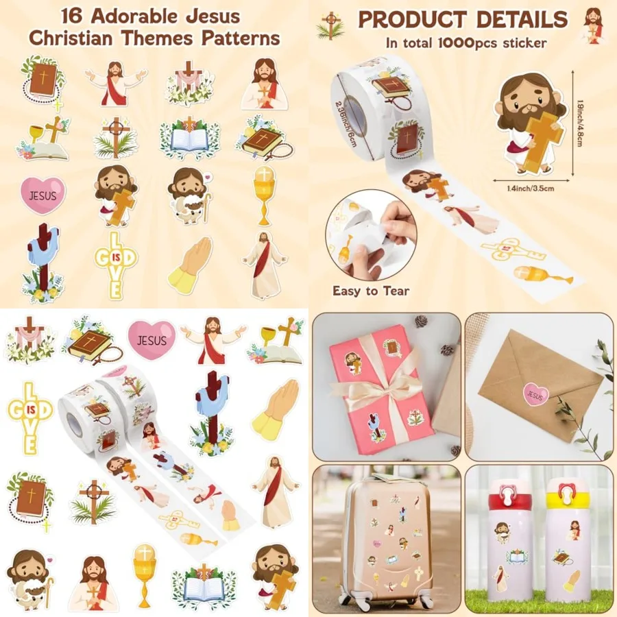 1000 قطعة من ملصقات الكتاب المقدس المسيحية لـ - شارات متقاطعة للكتاب المقدس الديني لحفلات الكنيسة المدرسية الأحد واحتفالات عيد الفصح #1