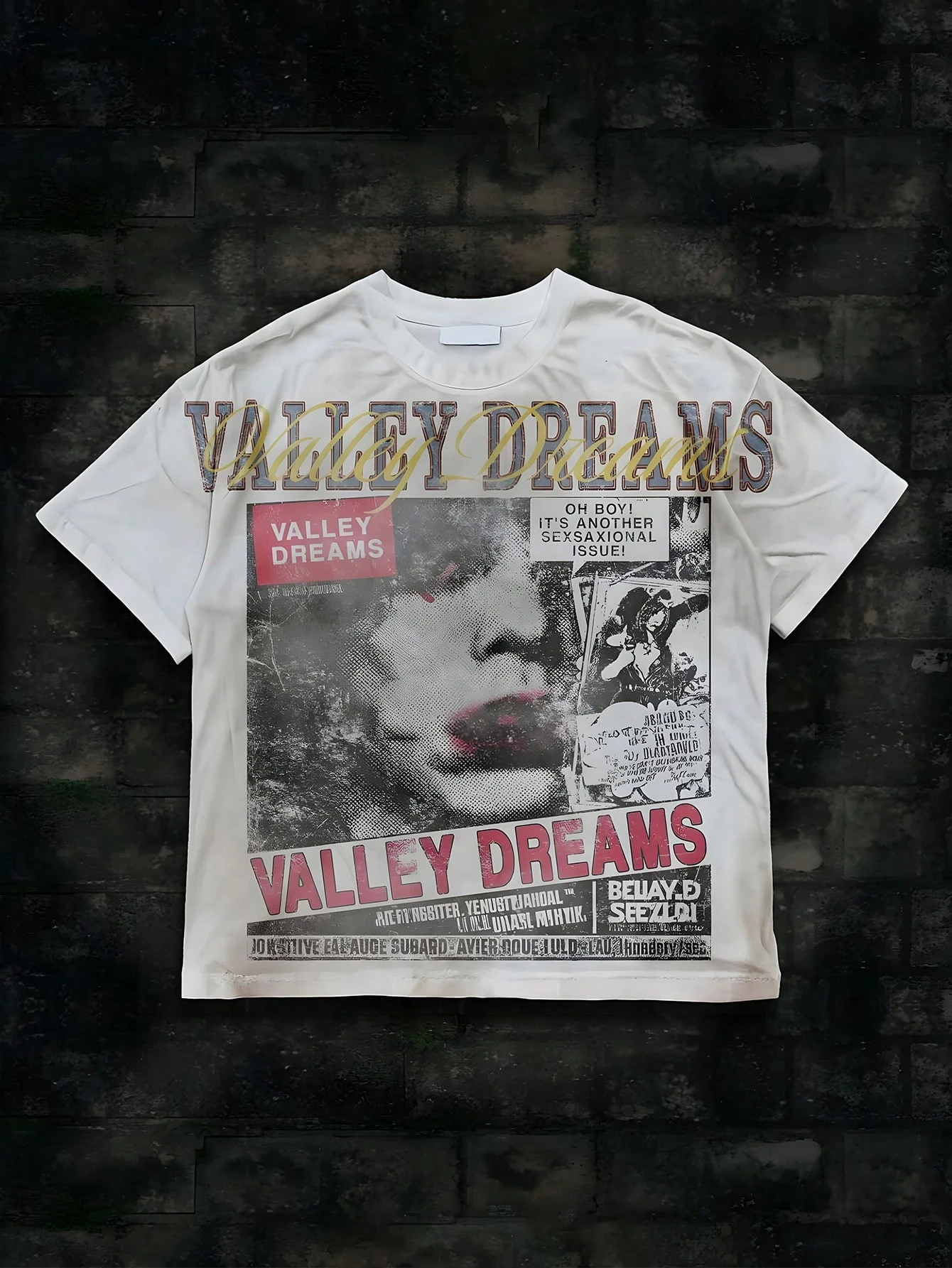 Retro Valley Dream Muster-Print Herren Atmungsaktives Freizeit-Outdoor-T-Shirt, Reine Baumwolle Frühling/Sommer Streetwear-Shirt