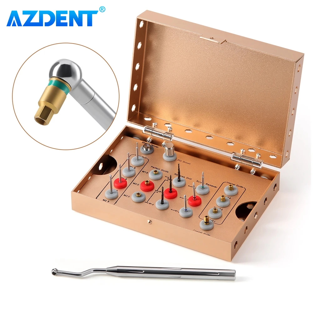 AZDENT Dental Implant Removal Kit Golden Box Broken Screws Tool Universal Screw Extractor Set Dentistry Restoration Instruments