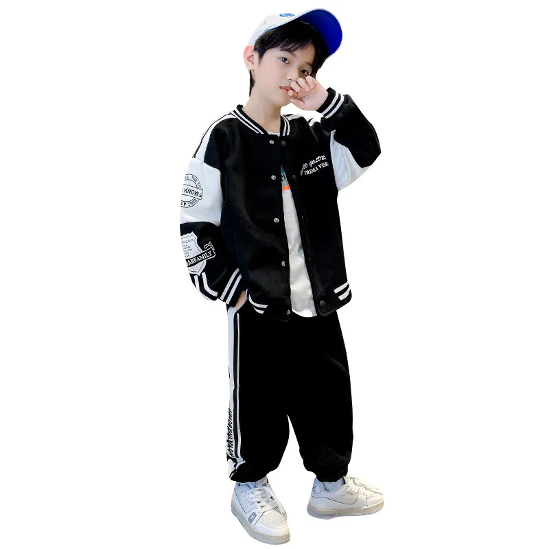 Spring Fall Boy Baseball Uniform Sets Kids Jacket Coat + Pants 2pcs Suit Hip Hop Children\'s Clothing Sports Tracksuits 4-14Year