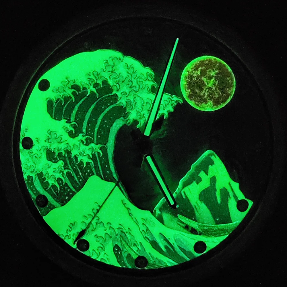 Orologio da uomo casual da 42 mm Stile periodo Edo Quadrante luminoso tutto verde Orologio meccanico automatico Orologio impermeabile in acciaio inossidabile 8215