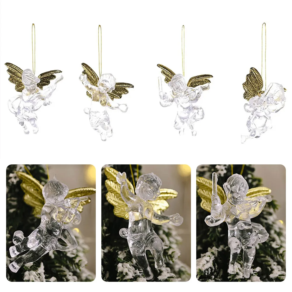 

4pcs Christmas Angel Ornaments with Gold Christmas Tree Hanging Pendants Decorations Christmas Supplies Home Decor