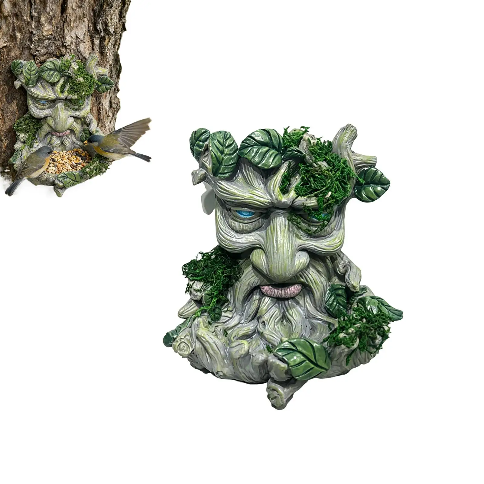 Wall Mount Tree Face Bird Feeder 3D Resin Weather Resistant Feeder Tree Decorations Outdoor For Garden Yard Fairy Lawn Feeding