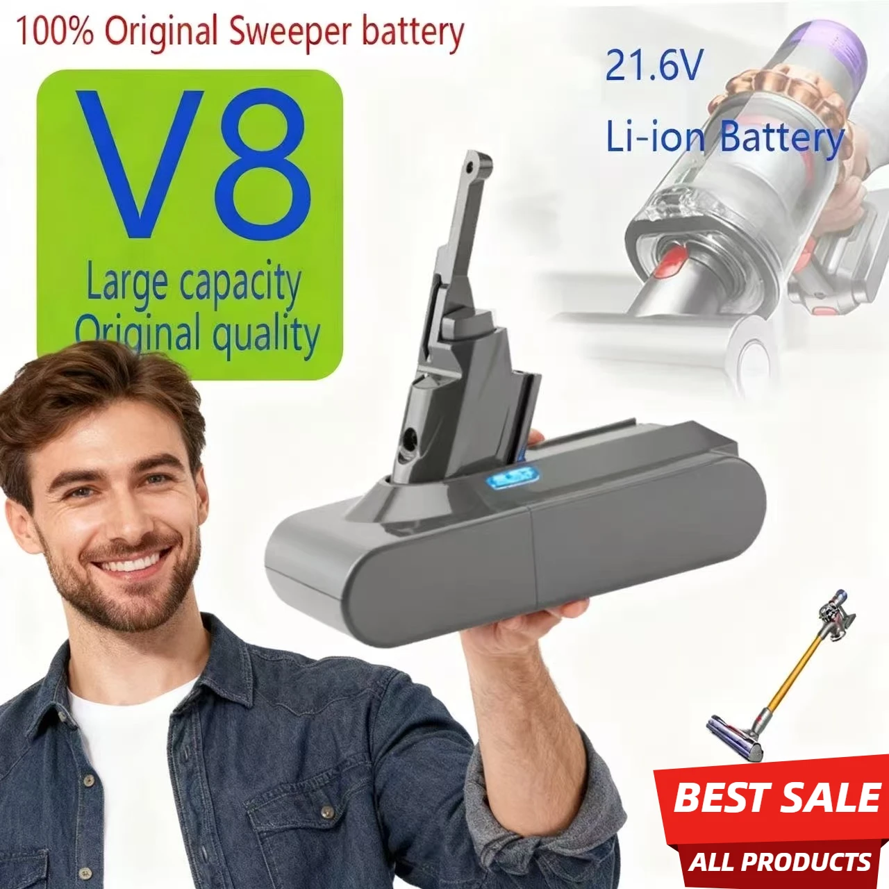 

For Dyson V8 Absolute SV10 21.6V 4800/6800/9800/12800mAh Li-ion Battery lpega Vacuum Cleaner Series Rechargeable Batteries