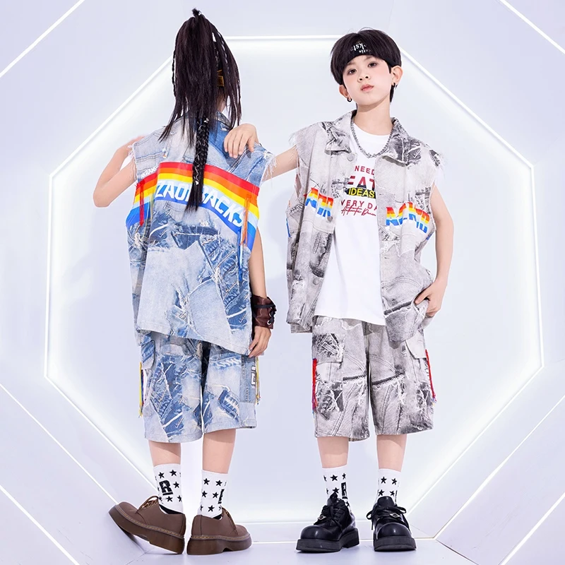 2025 소녀 힙합 재즈 댄스 의상 어린이 스트릿 댄스 연습 카우보이 슈트 K팝 댄스 의상 DQL11073