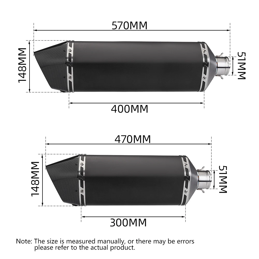 Used for Motorcycle modified tail section CBR650 Z400 MT09 R3 570mm HF diamond exhaust pipe carbon fiber tail section