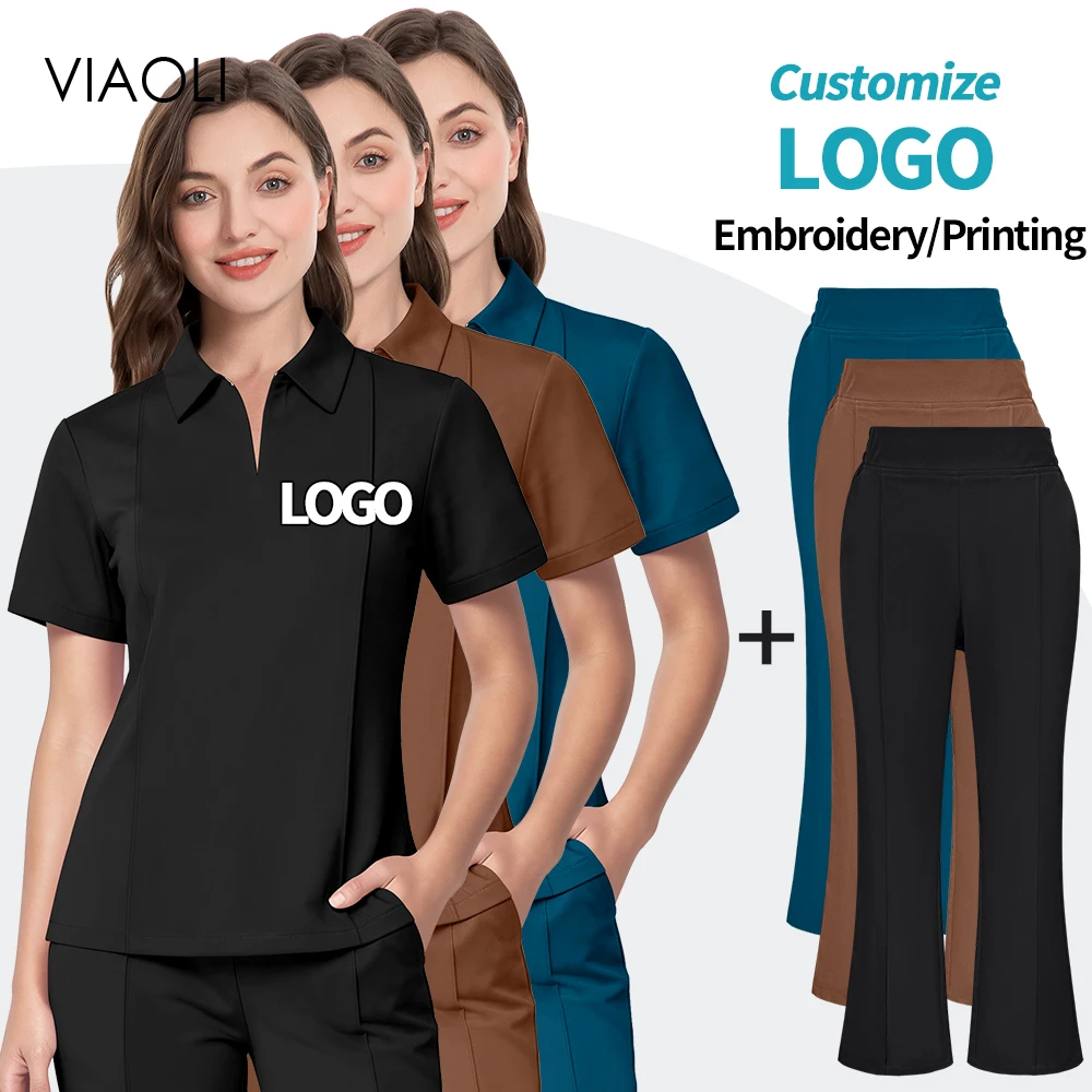 Custom Logo Scrubs Set For Woman Medical Uniforms Nursing Workwear Wrinkle-resistant Stretch Surgical Gown Nurse Doctor Clothing